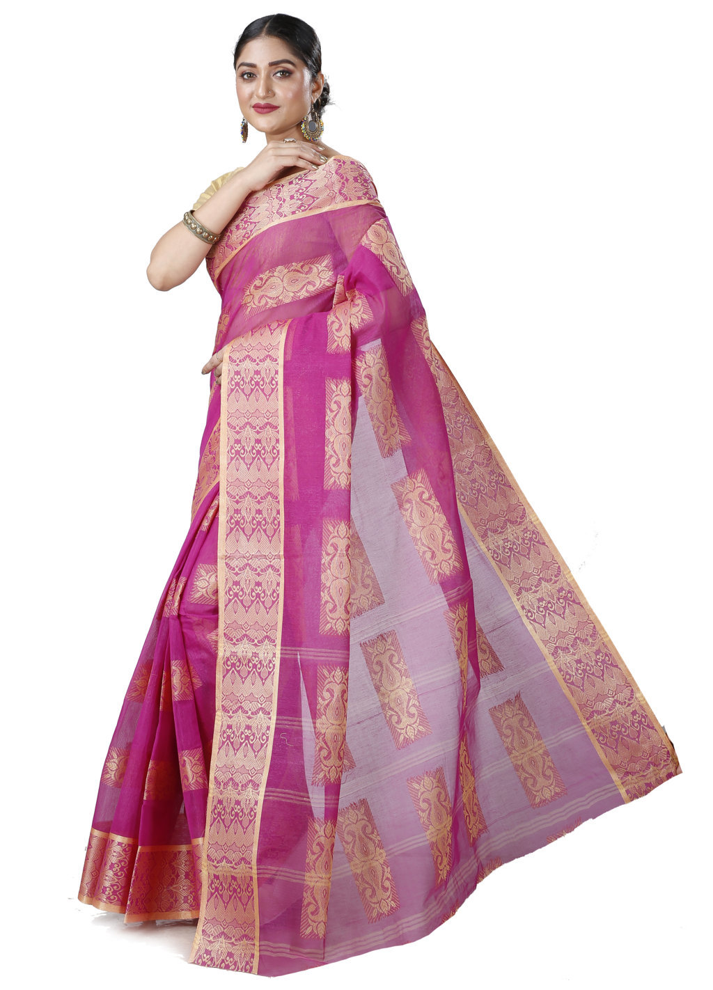 Purple Pure Cotton Strip Suparna Tant Saree (162)
